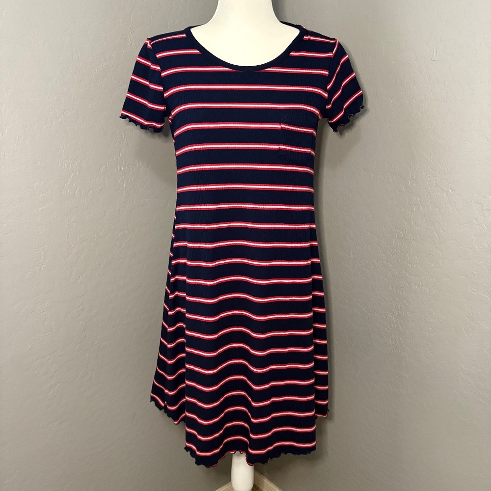 Mossimo Ribbed Red‎ White Blue Striped T-Shirt Dress Size Medium